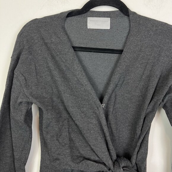 Modern Citizen Charcoal Gray Lenese Front Wrap Tie Midi Sweater Dress Size Small - Picture 4 of 10